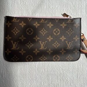 Monogram Zip Pouch in Brown with Pink Trim